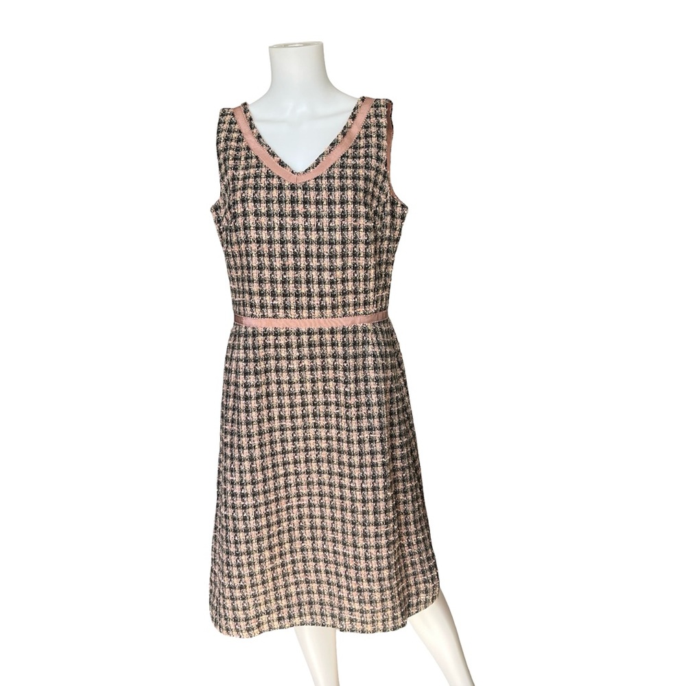 Vintage Talbots Tweed Dress Pink V Neck Career Academia Womens Size 12